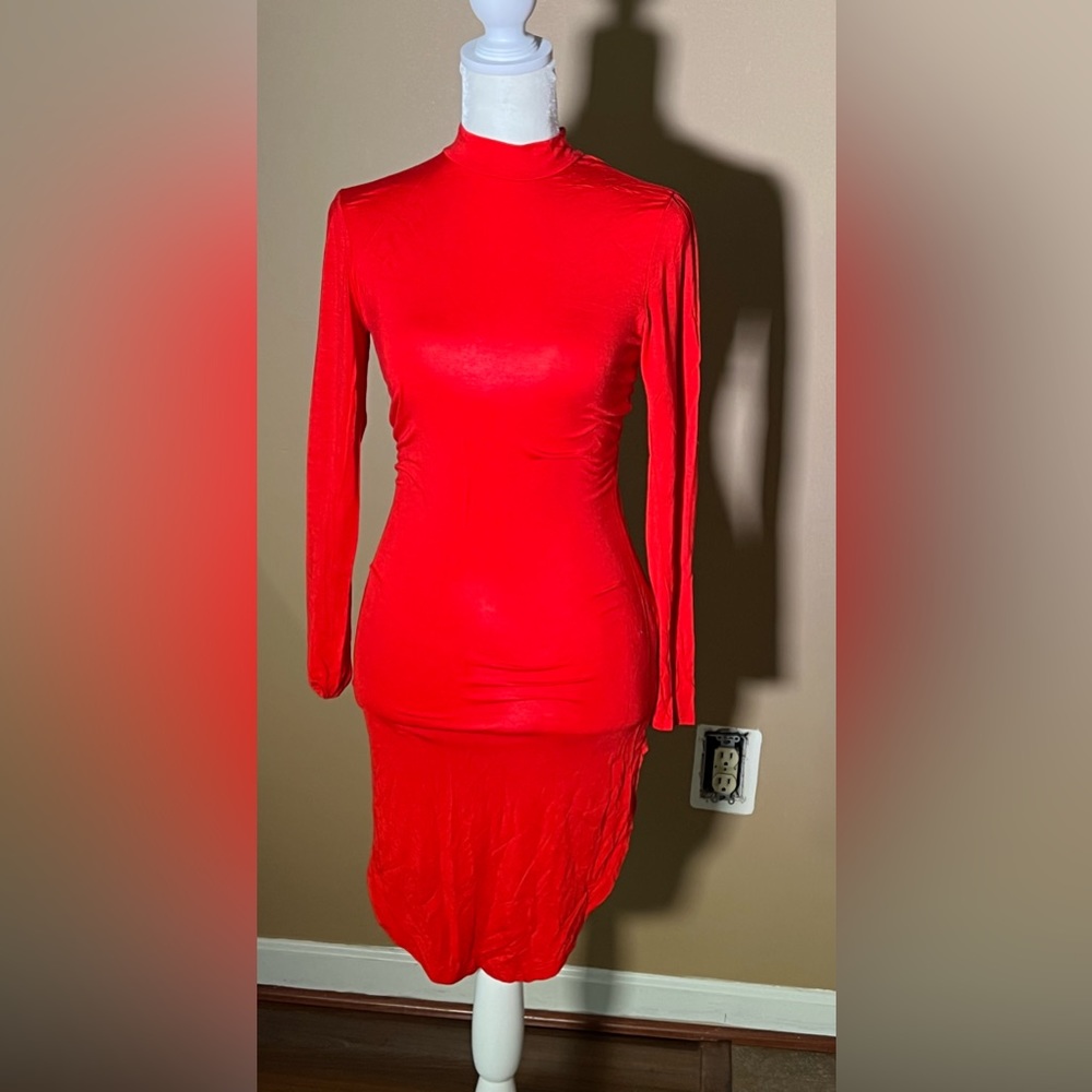 Red mock neck dress